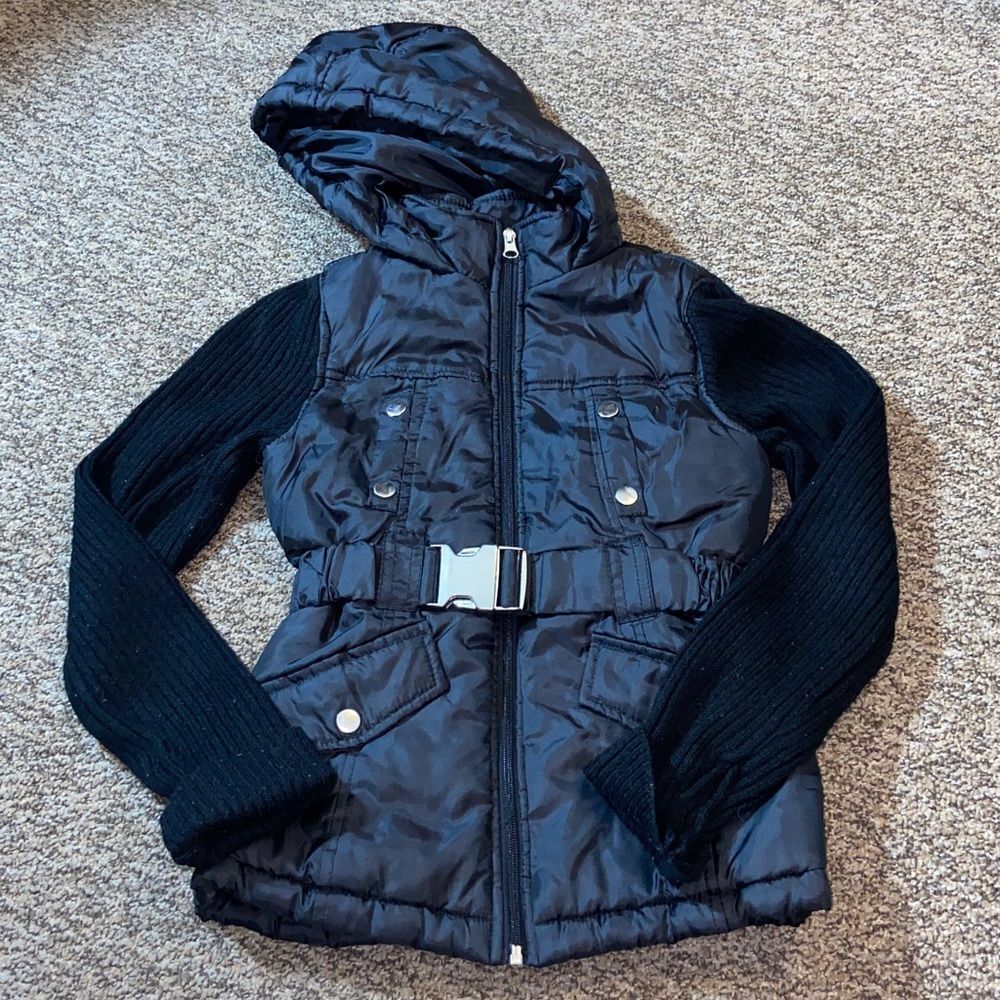 JOUJOU Black Hooded Jacket with Belt Size 12 Girl